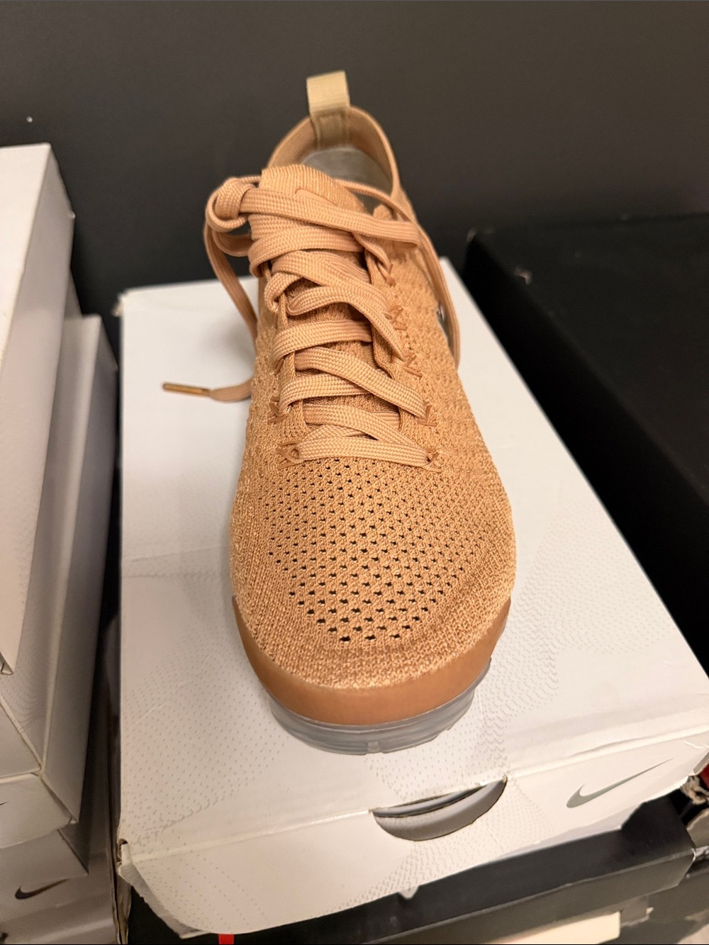 Nike Women’s Knit Lace-Up Sneaker in Tan/Beige